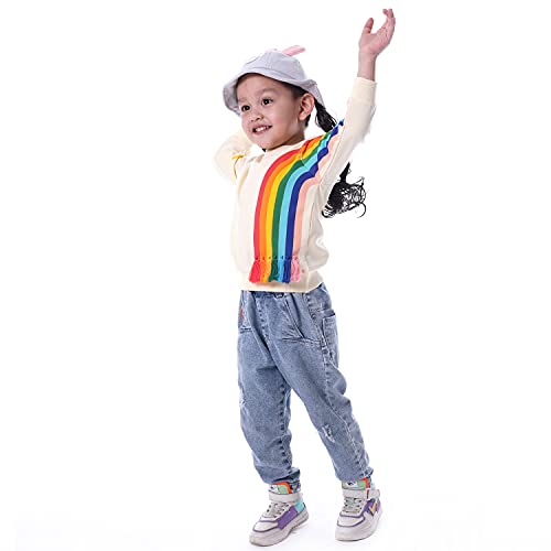 Image of BINIDUCKLING Baby Girl Rainbow Sweatshirt for Girls Long Sleeve Shirt 18 Months-6 Years