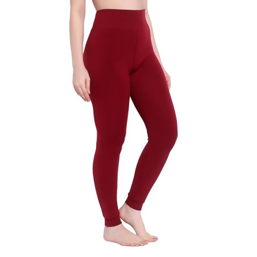 Image of Brachy Women's Winter Thermal Leggings | Warm Fur Lined Stretchable High Waist Thermal Leggings Without Socks | Footless Skinny Fit Winter Bottom Wear for Daily & Casual Use- (BCA FURLEG0X1-P)