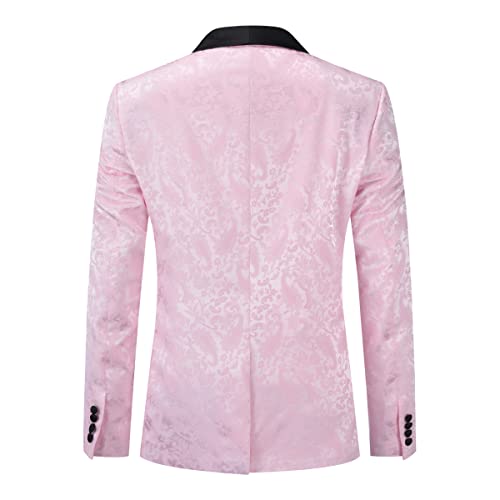 Boyland Mens 2 Pieces Paisley Suit Slim Fit Single Breasted Shawl Lapel Suit Jacket Trousers Party Suit Pink #TOP2