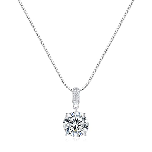 SUNFEEL 925 Sterling Silver Necklace for Women 2CT Round Cut Cubic Zirconia CZ Solitaire Necklace Dainty Jewelry Gifts, Length 16+2 Inch