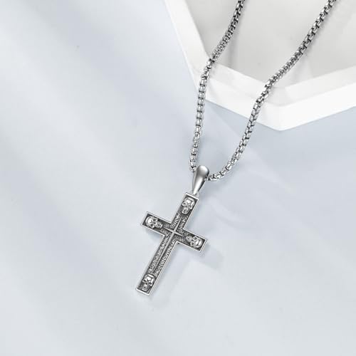 URONE Skull Necklace Sterling Silver Gothic Skull Cross Pendant Necklace Goth Jewelry Gifts for Men by URONE - Used condition - Image 5
