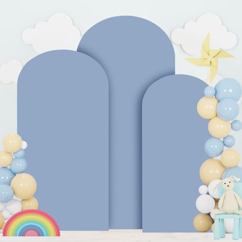 Image of FOTSHARER Dusty Blue Arch Cover Set of 3 Spandex Arch Covers Stretchy Backdrop 4FT 5FT 6FT Chiara Wall Arches Stand Cover Round Top Backdrop Covers for Arched Stand Wedding Arch Cover for Party Decor