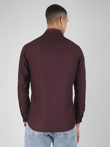 Image of Mens Cotton Lycra Full Sleeve Slim Fit Semi-Formal Shirt | Textured Pattern | Curved Hem