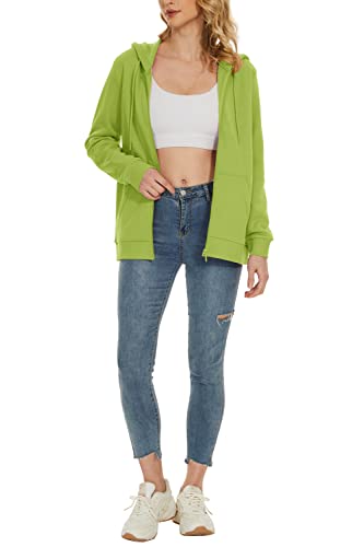 Magcomsen Women's Drawstring Hoodie Sweatshirt Comfortable Long Sleeve Hooded Sweatshirt Full Zip Up Light Fleece Coat Olive Green,L #TOP3