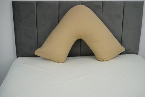 Pack of 2 Plain Poly-Cotton Back & Neck Support V Shaped Pillowcase Orthopaedic/Pregnancy/Nursing Pillow Case Pair- Available in 25 Colours 74 x 34cm (Beige) - Image 2