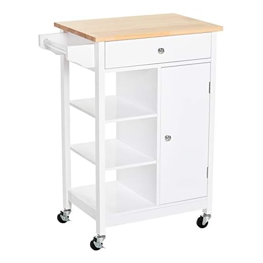 HOMCOM Carrito de Cocina Carro de Servicio Multifuncional con 1 Cajón 1 Armario 3 Estantes Abiertos para Almacenamiento 66x39,5x86,5 cm Blanco
