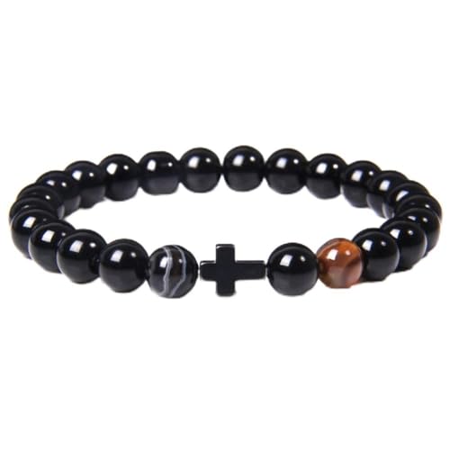 Bracelet onyx noir et améthyste contre le stress quotidien 17cm