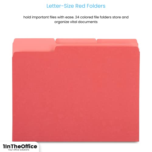 1Intheoffice Red File Folders, Top-Tab File Folders, 3 Tab, Red, Letter Size, 24/Pack #TOP2