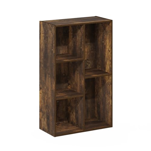 Furinno Luder Bibliothèque, Étagère À 5 Cubes, Bibliothèque avec Étagère Ouverte, Montage sans Outil, 24 X 50 X 80 Cm, pour Salon, Chambre, Bureau, Pin Ambré