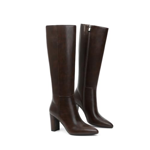 Image of Modatope Knee High Boots Women Pointed Toe Boots Chunky Heels Side Zipper | Fall Spring Winter Fashion Dress Tall Boots, Evening Bridal office Long Boots