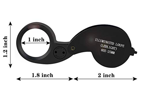 Beileshi 40X Magnification Loupe Jewelry Magnifier Folding Glass Lens + Full Metal Magnifying Loop Led Magnifier (Black) #TOP4