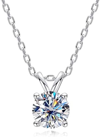 AimiIee Moissanite Necklace 1CT D Color VVS1 Clarity Round Brilliant Cut Lab Created Diamond Gold Plated 925 Sterling Silver Pendant for Women with Certificate