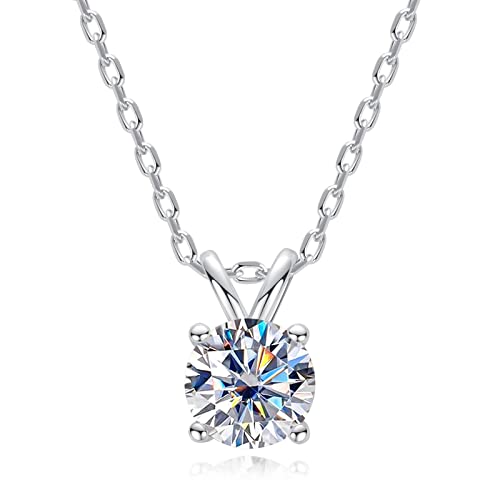 Aimiiee Moissanite Necklace 1Ct D Color Vvs1 Clarity Round Brilliant Cut Lab Created Diamond Gold Plated 925 Sterling Silver Pendant For Women With Certificate #TOP2
