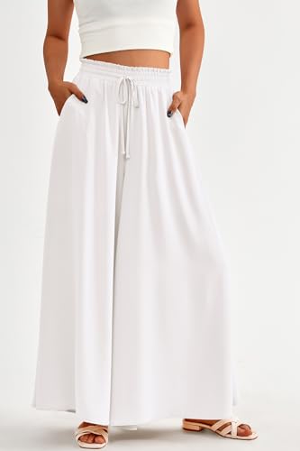 CFLONGE Women Wide Leg Pants Casual High Waist Floral Palazzo Pants for Women Flowy Trendy Lounge Boho Beach Trousers Pockets2