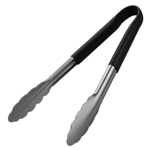 Chabrias Ltd 12 Utility Kitchen Tongs – Black Colour-Coded Stainless Steel, Non-Slip Vinyl Grip, Dishwasher Safe Serving & Cooking Tongs (12 inch / 30 cm)