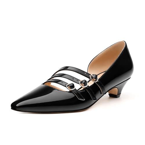 Women's Pumps with Square Toe, 1.3-inch Low Heels, Slip-On Design, Solid Faux Patent Leather, Elegant Dress Shoes for Office, Party, and Dating