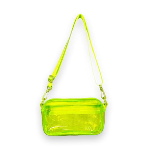 Image of Clear Crossbody Bag - Neon Rave Bag - Clear Festival Bag for Women Men - Jelly Bag - Vegan Leather Carry Bag, Neon Yellow, S