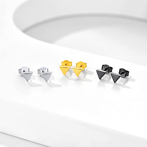 Chicsilver 5Mm Black Triangle Earrings For Women Teen Girls Sterling Silver Stud Earrings Hypoallergenic Minimalist Small Geometric Ear Studs #TOP5
