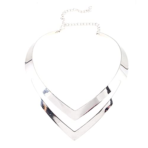 Caiyao 14K Gold Silver Fashion High Polished Statement Metal Disc Collar Necklace Punk Exaggerated Big Large Heart Love Choker Vintage Torque for Women Personality Jewelry-C