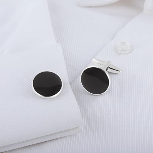 Dannyshi Cufflinks for Men Classic Wedding Business Shirt Cuff Links Silver Gold Black Set Gifts with Box (Black-01)