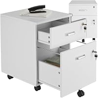 tectake® Filing Cabinet with 2 Lockable Drawers & Sliding Rails, Mobile Storage Cabinet with 360° Castors, Space-Saving, Lockable Cabinet for Under Desk Storage, Incl. Keys, Home & Office - White