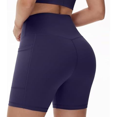 JIAHONG Yoga Shorts for Women Biker Shorts with Pockets Tummy Control Spandex Shorts Stretchy Cycling Running Shorts Soft Sports Shorts (Navy, S) Cover