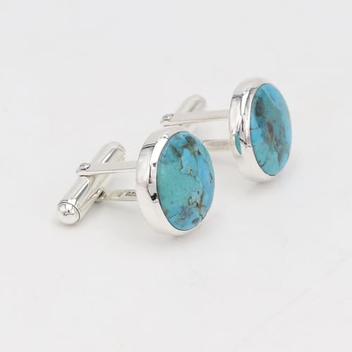 Mancuernillas con turquesa azul natural en plata 925 para hombre miniatura 6