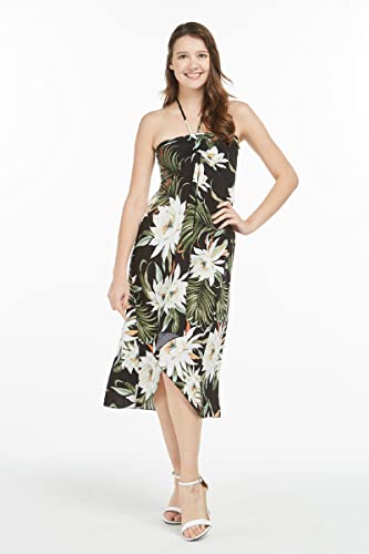Image of Family Matching Hawaiian Clothes, Wispy Cereus Black | Lightweight 100% rayon • Family matching outfits • Tropical floral print • Beach vacations • Luaus • Cruises • Family photos