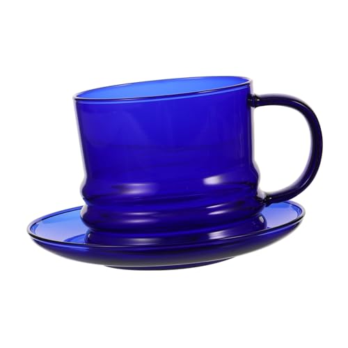 BAZEITFLOW 加厚高硼硅ガラス製コーヒーカップ ソーサー付き 耐熱冷温対応 滑らかな口当たり 持ちやすいハンドル付き 一人用ティーム用