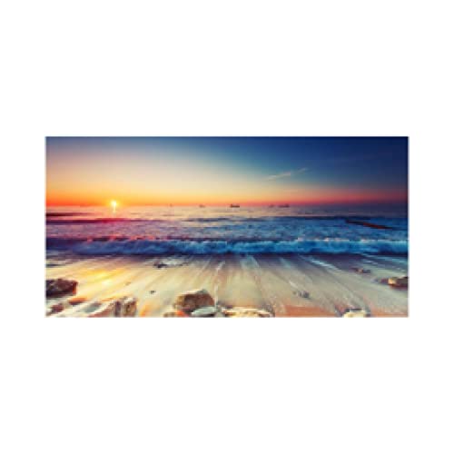 Affiche Toile Mer Vague Plage Coucher de Soleil 90x180cm Grand Format sans Cadre pour Salon