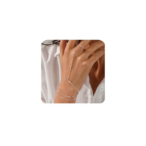 XFSRG Pulsera Mujer Dorado Elegante Diseño de Mano Cadena Fina Brazalete Plata para Moda y Estilo (Plata)