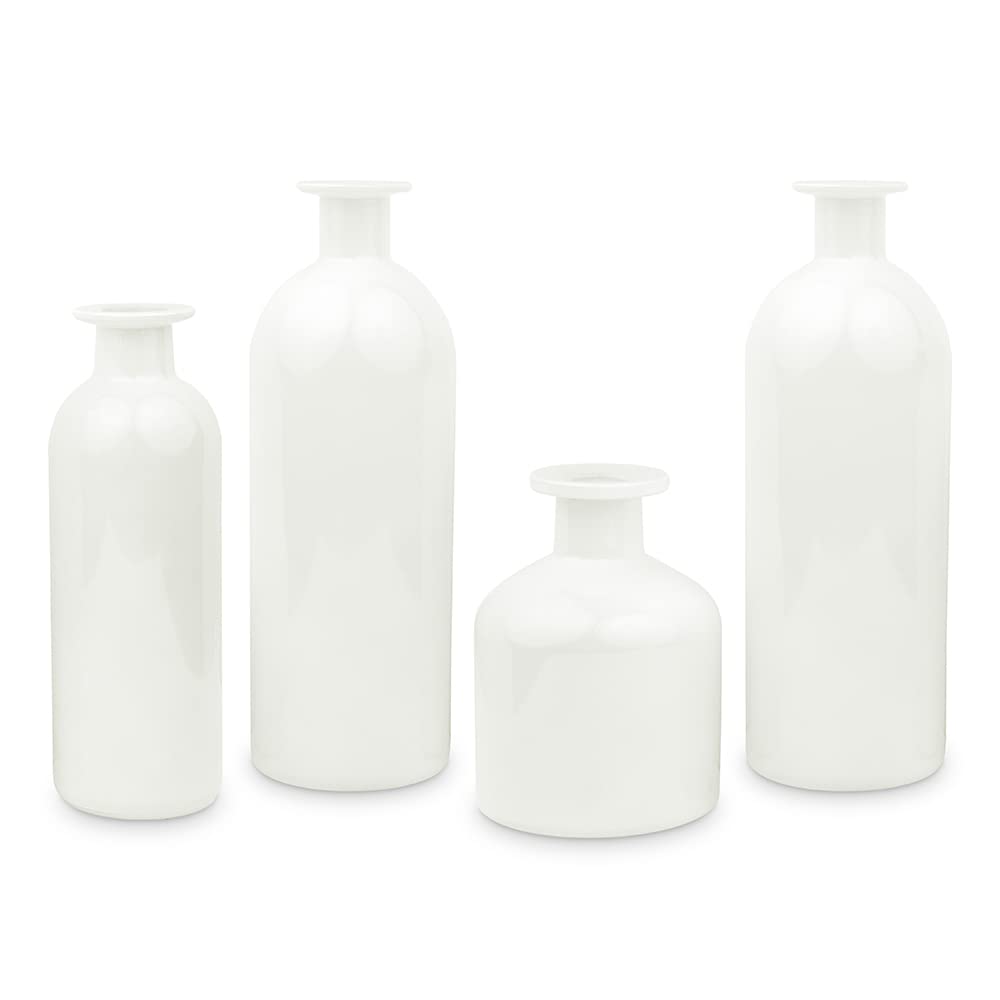 Weddingstar Assorted Glass Bottle Flower Vases - White - Set of 4