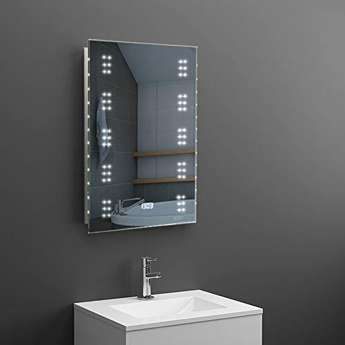Warmiehomy Modern Illuminated LED Bathroom Mirror with Lights Shaver Socket Demister and Sensor Wall Mounted 70x50cm (700x500x53mm)