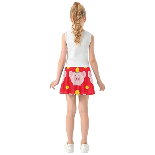 Clothes Athletic Shorts for Girls Skorts Kids Tennis Skirts Little Girl Cute Pink Pig Coins Red 4t4