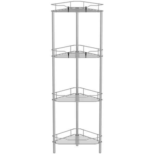 HuggieGems Metal Floor Standing Corner Shower Caddy, Gray, 4 Tier