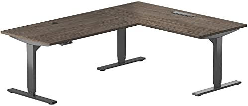 Progressive Desk L Shaped Standing Desk 78"x60", 3 Stages Height Corner Stand up Electric Adjustable desks, Triple Motor -Light Walnut, Black Frame