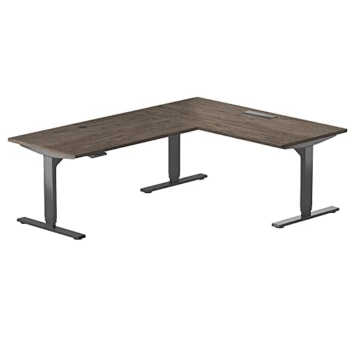 Progressive Desk L Shaped Standing Desk 78"x60", 3 Stages Height Corner Stand up Electric Adjustable desks, Triple Motor -Light Walnut, Black Frame