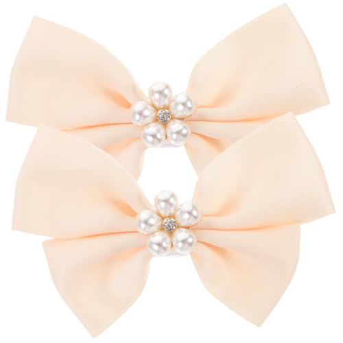 VALICLUD 2 Piezas Accesorios De Perlas Para Zapatos Hebilla Chica Ceremonia Encanto Arco Con Cuentas Adornos Alto Nupcial Novia Zapatillas Deporte Sneakers Mujer Beige Satín