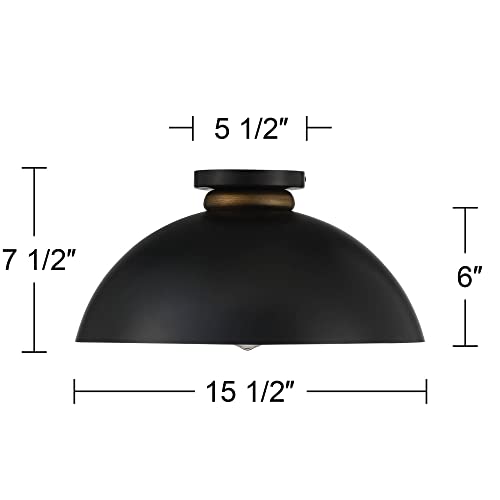 Possini Euro Design Janie Modern Industrial Semi Flush-Mount Fixture 15 1/2" Wide Black Exterior Gold Interior Dome Shade For Bedroom Kitchen Living Room Hallway Bathroom House Home #TOP3