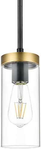 Milano Modern Satin Brass and Black Pendant Light Fixtures Over Kitchen Island - Sink Lighting - Ceiling Hanging Metal Industrial Pendant Lighting with Clear Glass Shade