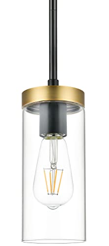 Milano Modern Satin Brass And Black Pendant Light Fixtures Over Kitchen Island - Sink Lighting - Ceiling Hanging Metal Industrial Pendant Lighting With Clear Glass Shade #TOP1