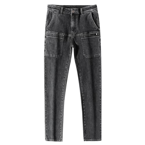 Generico Pantalones vaqueros de hombre Slim Fit Casual Recto Denim Pantalones Hip Hop Cargo Jeans Elásticos de Denim Y2K Vintage Pantalón de Denim Hip Hop Skater Pantalón Transpirable Ligero, Negro