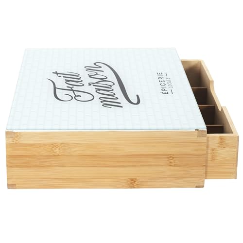 Miniatura 7 de Home Deco Factory - Ka5953, Porta Cápsulas Cajón De Madera Y Vidrio, Almacenamiento Organizado Para Café Y Té, Diseño Moderno, Fácil De Mantener, Dimensiones 30x10x30 Cm, Color Marrón Y Blanco