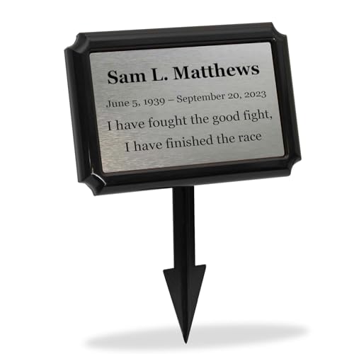Crowne Vault Temporary Grave Marker with Stake | Weatherproof Engraved Nameplate | Durable High Tensile Plastic Cemetery Memorial | Flush Ground Burial Marker | Easy Install Interim Headstone | Made in the USA (Carbon)