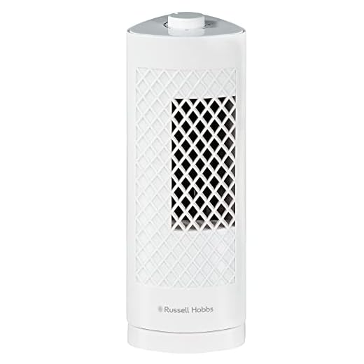 Russell Hobbs Miniventilador de torre portátil, 33,02 cm, ligero, 3 velocidades, oscilación de 75°, flujo de aire potente, silencioso, blanco, RHTF1321