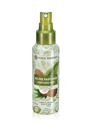 Yves Rocher Plaisirs Nature – Spray aromático de coco, spray refrescante para cuerpo y cabello, 1 botella con pulverizador de 100 ml