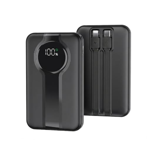 Power Bank 20000mah PD22.5W Bateria Externa con Cable USB C Integrado Carga Rapida Bateria Portatil Cargador Powerbank Batería Portátil Movil Mini Cargadores Portatiles (Negro)