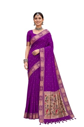 Image of Women's Paithani Silk Tassel Finish Saree Ethnic Unstitched Blouse Piece