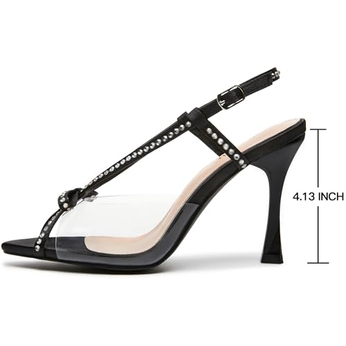 Jiu du Bow High Heels for Women Rhinestone Sexy Strappy Heel Ankle Strap Open Toe Stiletto Slip On Heeled Sandals Party Wedding Daily2