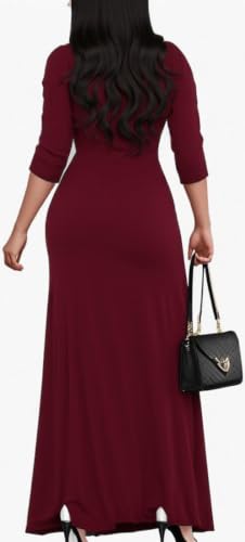 Image of CaniBtr Maxi Dresses for Women Plus Size 3 /4 Sleeve Long Dress with Belt